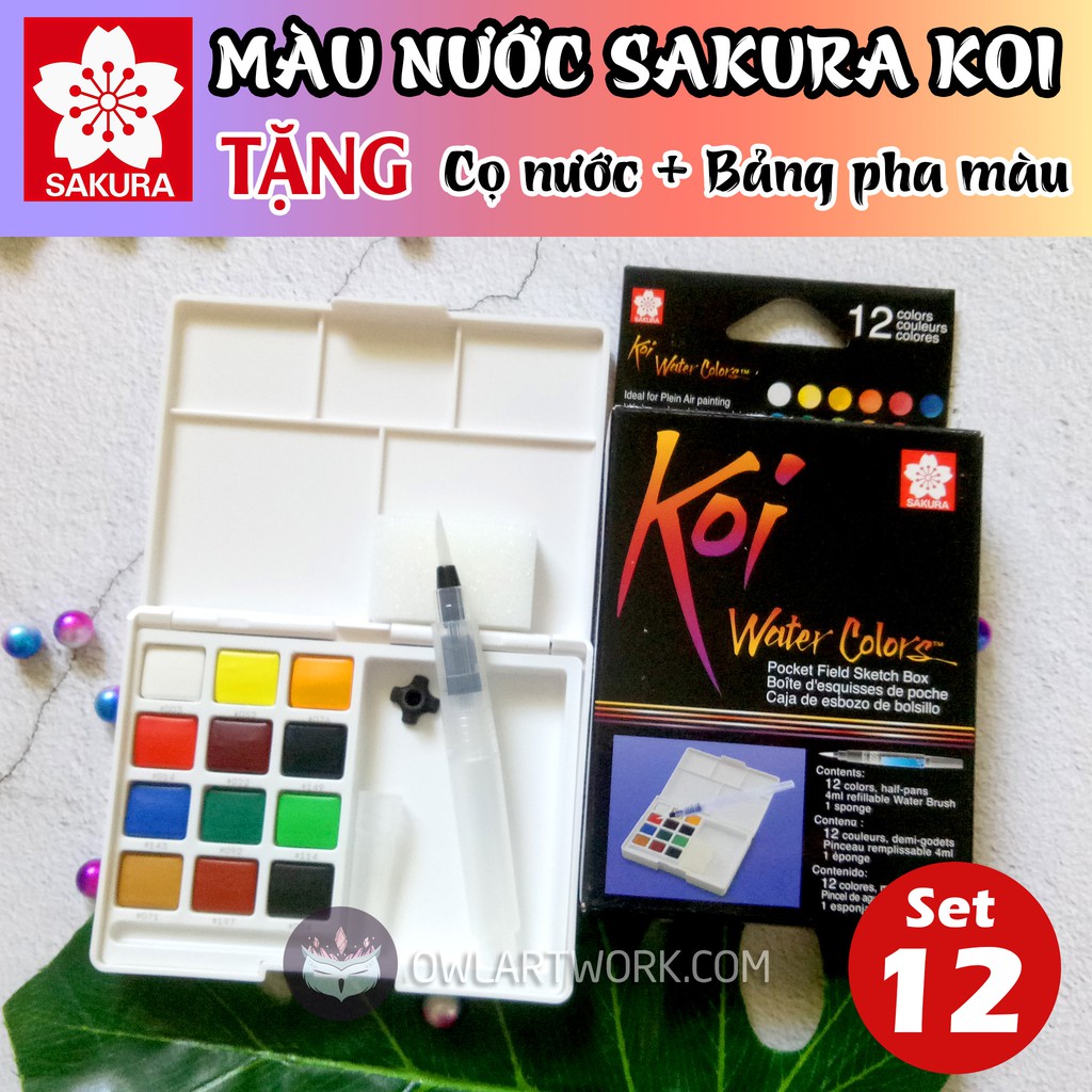 [CHÍNH HÃNG] Màu Nước SAKURA KOI Dạng Nén Set 12 Màu