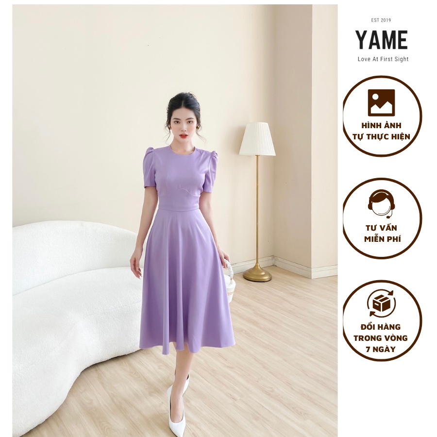 Váy công sở form basic màu tím V23 LIGHT PINK chất liệu vải trượt hàn cao cấp YAME