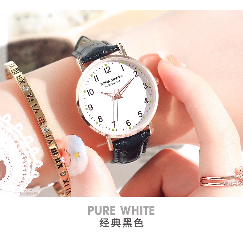 Đồng hồ nữ chính hãng dây da đẹp cao cấp giá rẻ mặt tròn nhỏ chống nước thời trang Hàn Quốc W02