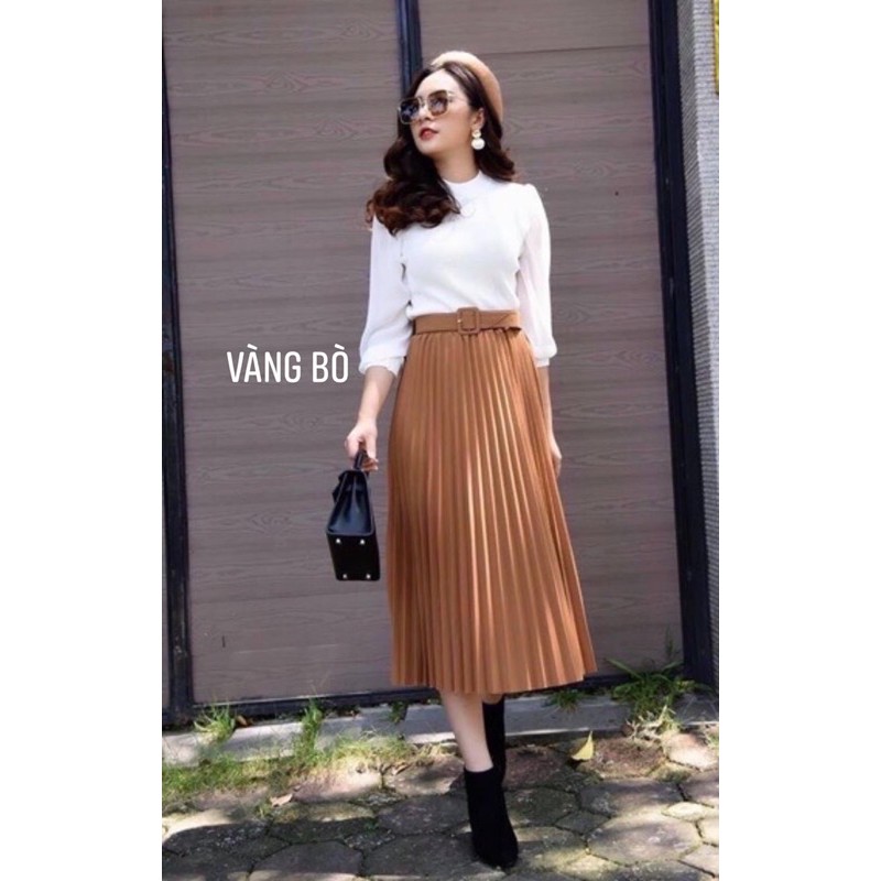 Chân Váy Xếp Ly Kèm Đai