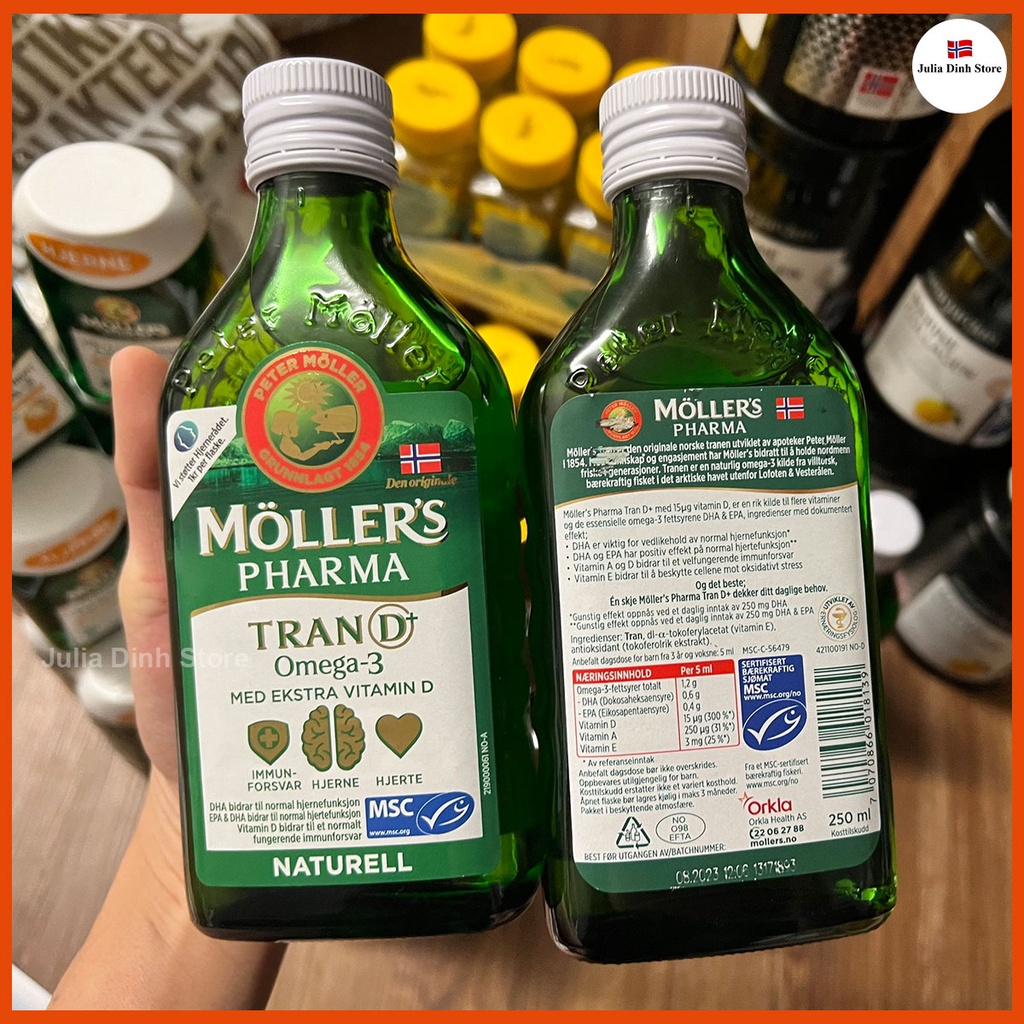 Dầu gan cá tuyết Omega 3 MOLLERS Pharma Tran D+ nội địa Na Uy  - Hương vị truyền thống