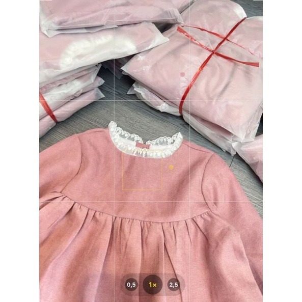 Váy nhung phối ren trắng tiểu thư Babies'Mo xuất hàn cho bé gái 1-5y