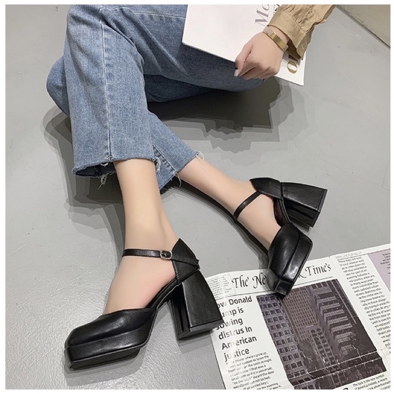 _ Giày cao gót nữ da mịn hở eo siêu xinh xắn