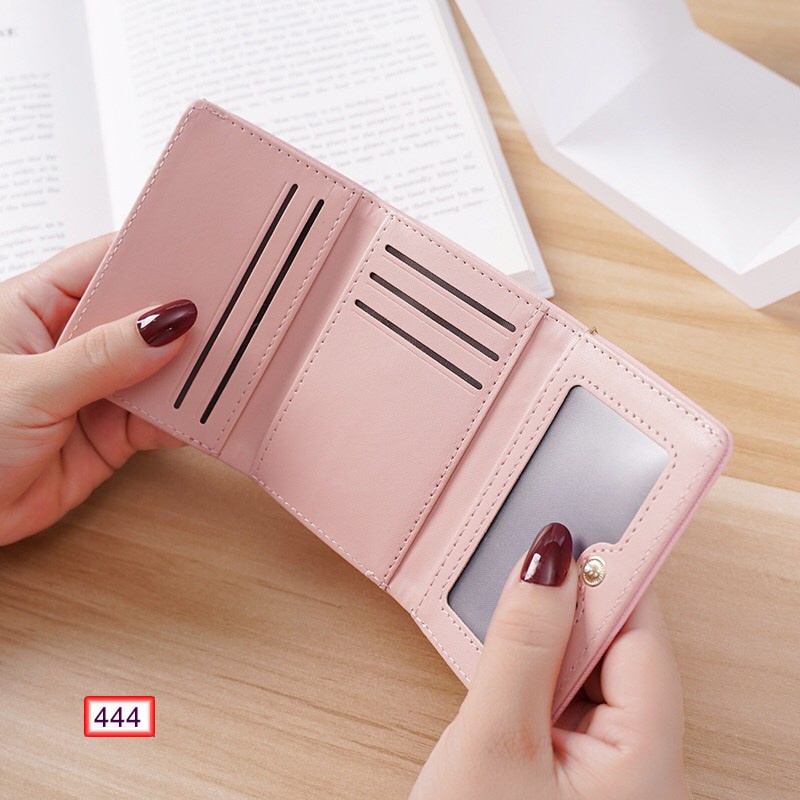 Ví nữ đựng tiền nhiều ngăn 444 khóa bấm chất da retro phong cách thanh lịch