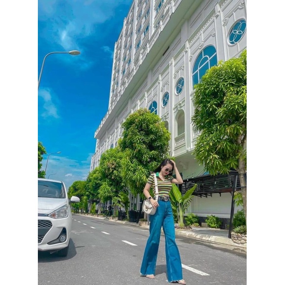 Áo polo kẻ cổ có khoá cực xinh