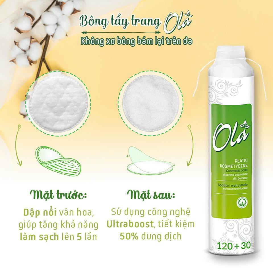 Bông Tẩy Trang OLA Cotton Pads 120+30 Miếng Ba Lan