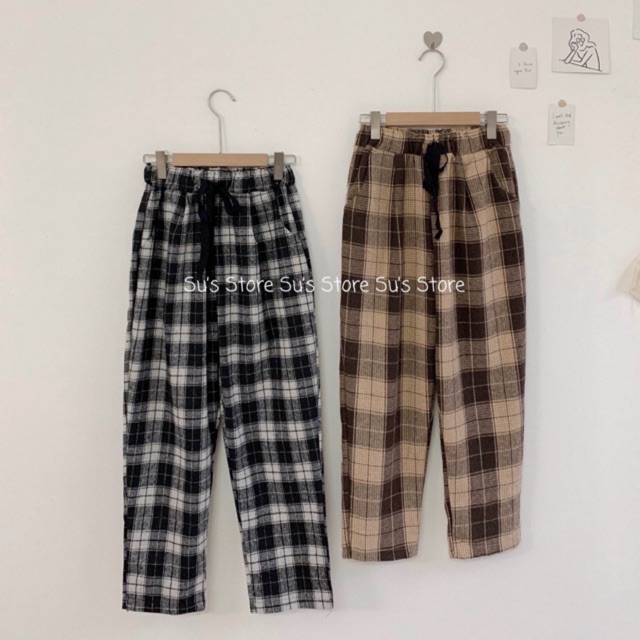 Quần baggy dạ kẻ caro