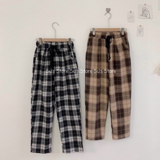 Quần baggy dạ kẻ caro