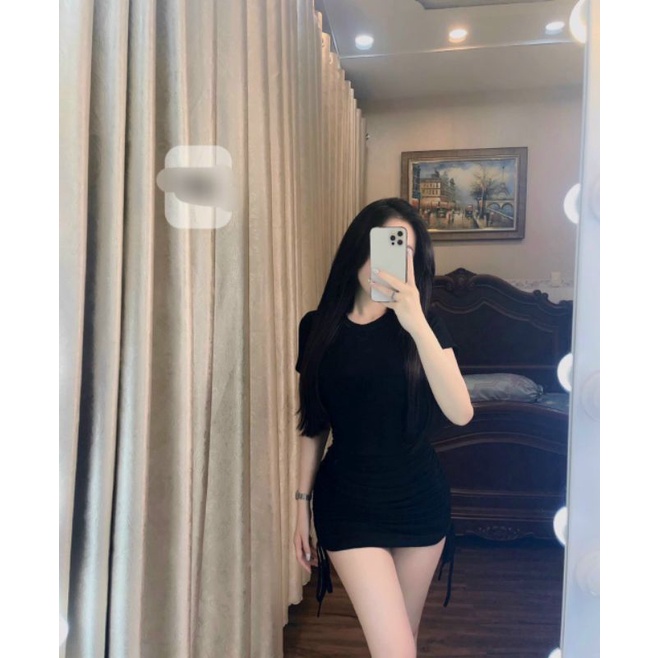Váy ôm body dây rút sườn cổ tròn