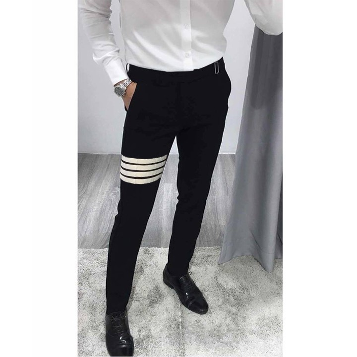 12.12 🌸 SALE 😭XẢ Quần Vải Nam Màu Đen Sọc Trắng Phong Cách Công Sở, Quần âu nam kẻ trắng dáng hàn . . : * 🌸