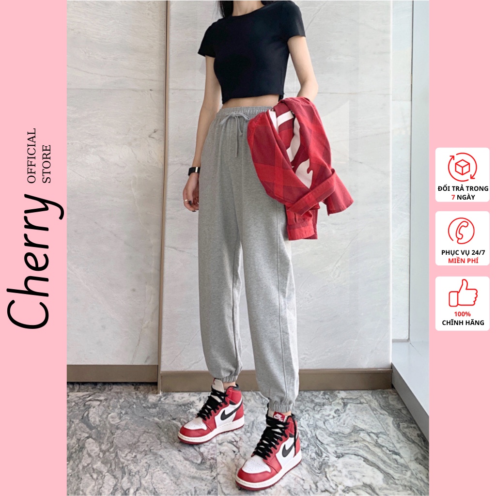 Quần jogger nữ tập yoga gym bigsize ống rộng cạp cao thể thao unisex vải da cá dày dặn có bo phong cách CHERRY T009