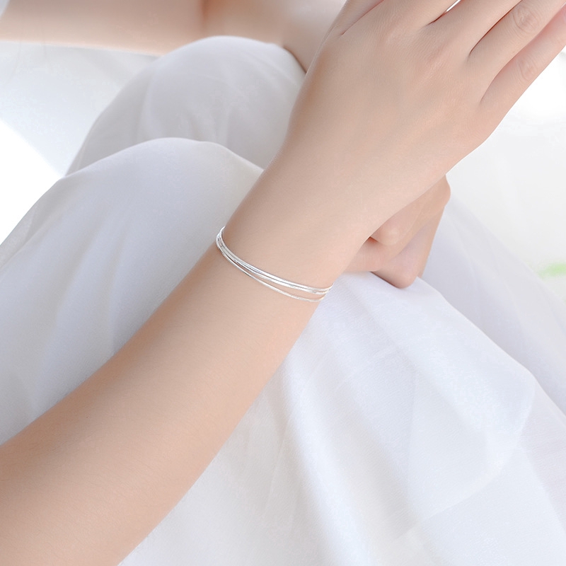 Ahellogirl Mạ Bạc Vòng tay mạ bạc nhiều lớp có thể điều chỉnh kích thước cho nữ