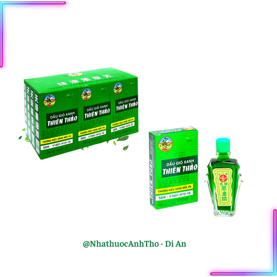 DẦU GIÓ XANH THIÊN THẢO 12ML - Giảm đau lưng, nhức mỏi, chóng mặt đau bụng