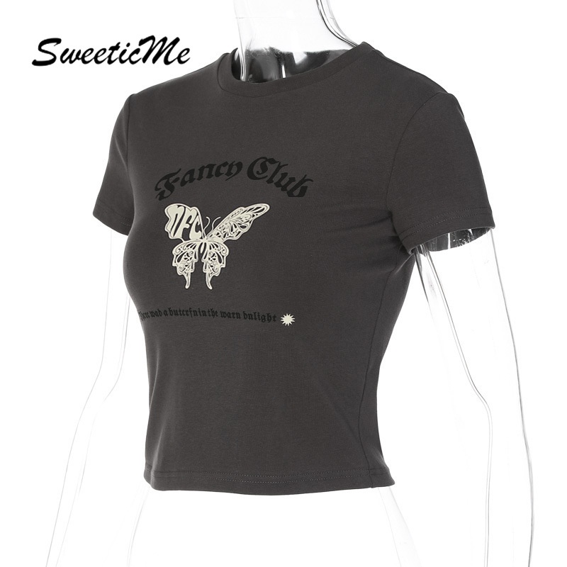 Áo Thun Lửng Dáng Ôm In Họa Tiết Mới Dành Cho Nữ