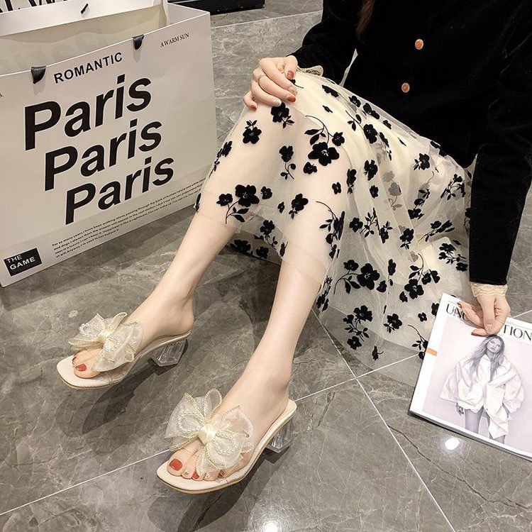 Dép Cao Gót Đính Nơ Ren Thời Trang Mùa Hè Hàng Mới 2022 Dễ Phối Đồ Cho Nữ