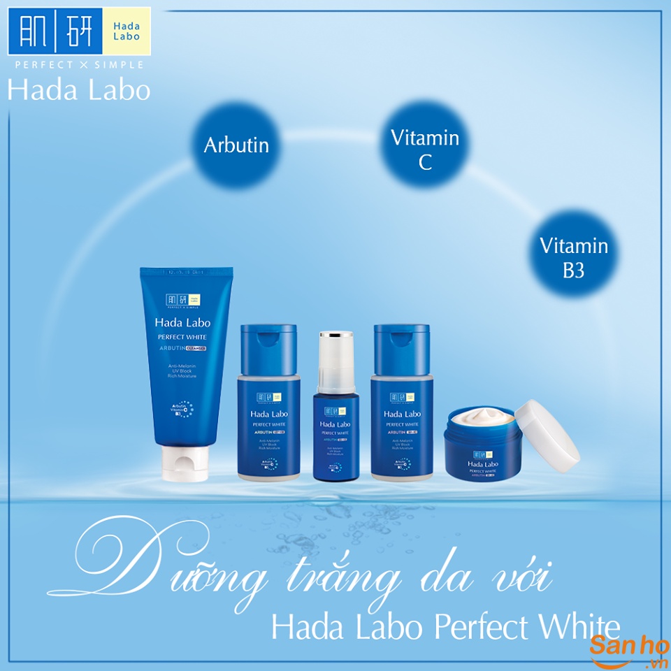 Bộ dưỡng trắng tối ưu Hada Labo Perfect White (sữa rửa mặt + dung dịch + tinh chất + kem)