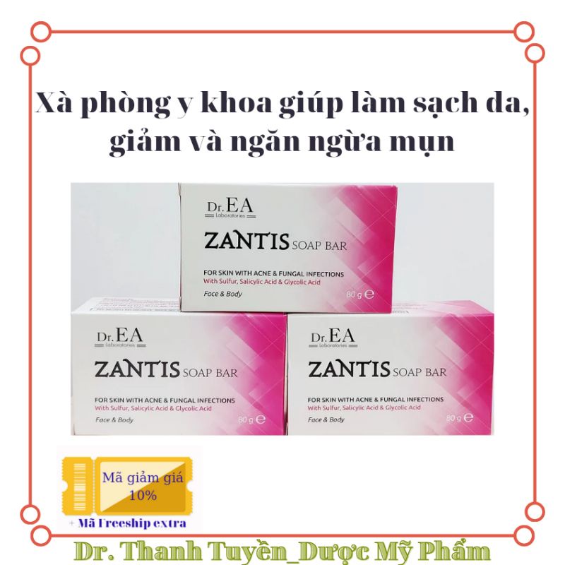 Xà phòng Dr.EA Zantis Soap Bar giúp làm sạch da, giảm dầu nhờn, giảm và ngăn ngừa mụn 80g