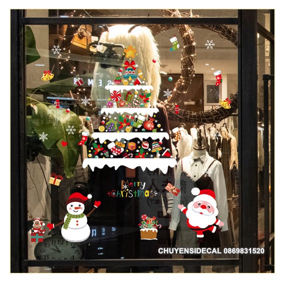 Decal trang trí tường Noel - Cây Thông Họa Tiết Nhiều Phụ kiện đáng yêu