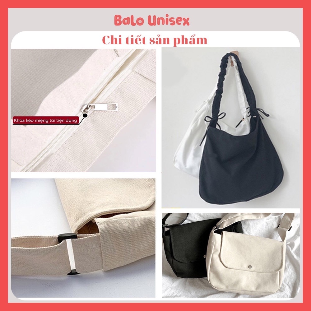 Túi tote vải canvas đeo chéo đi học unisex, túi Tote dây rút phong cách Hàn Quốc 203TOTE