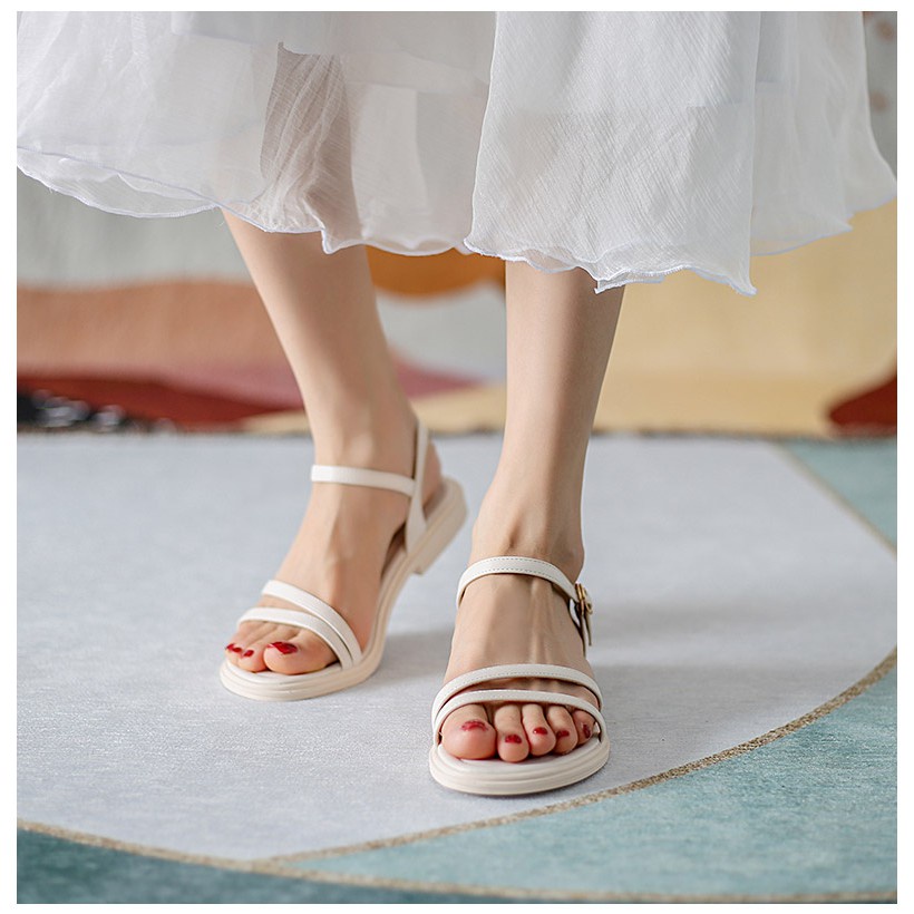 Giày sandal nữ đế bệt cao cấp GURI Sandal dây chéo quai mảnh đẹp thời trang Hàn Quốc
