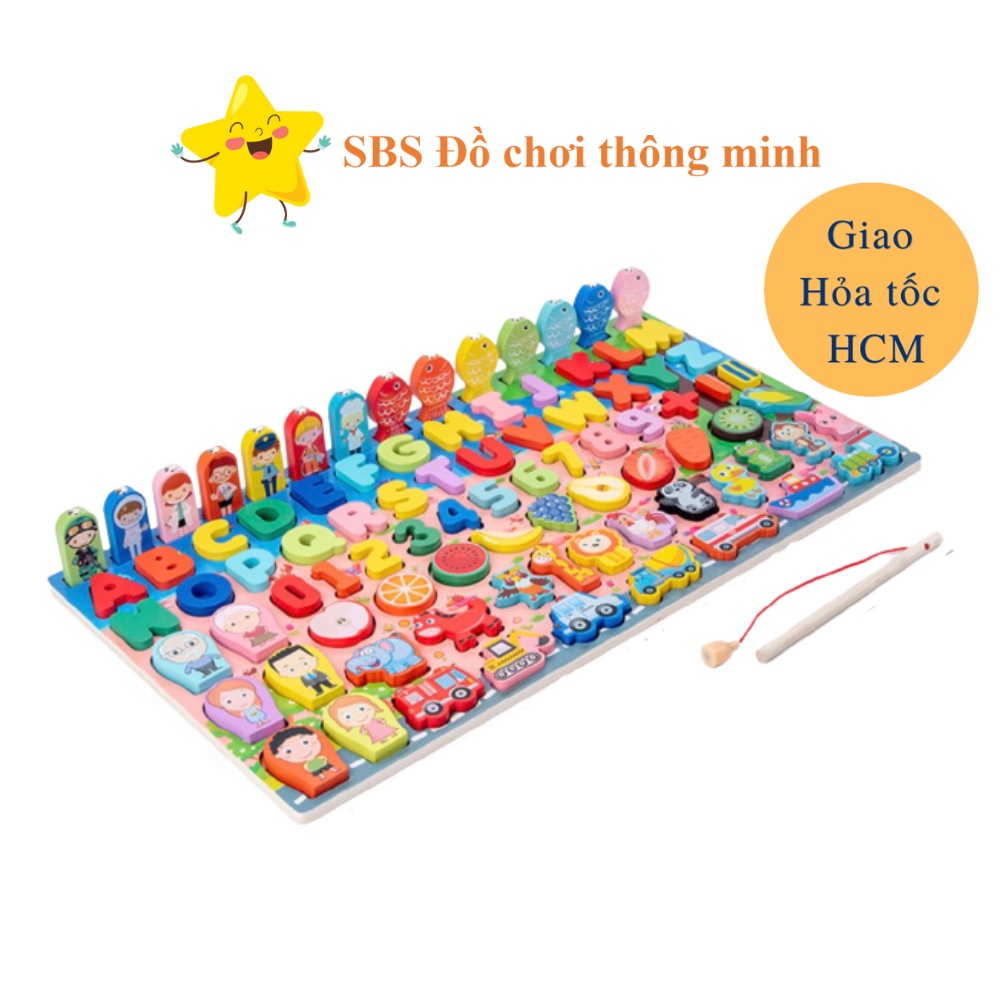 Bộ đồ chơi gỗ 63 và 89 chi tiết câu cá xếp hình học chữ cái chữ số gia đình nghề nghiệp giao thông thông minh