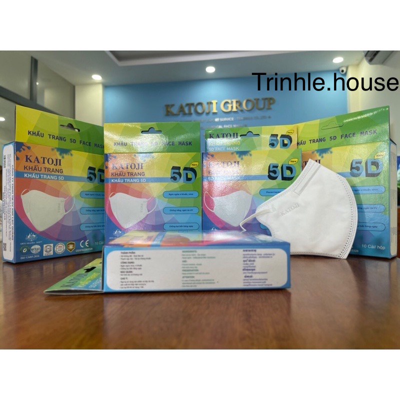 Khẩu trang y tế kháng khuẩn 5D Katoji màu trắng hộp 10 cái- Tân Bình