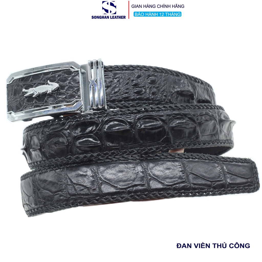 Dây Lưng Da Cá Sấu Gai Lưng Đan Viền Songhan Leather MB09.Thắt Lưng Bản 3.8cm Liền Không Nối.BH 12 Tháng