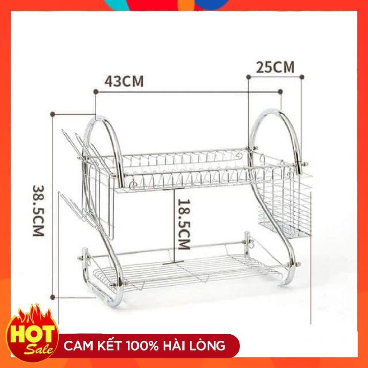 Giá Úp Bát Đĩa 2 Tầng Inox Có Khay Hứng Nước