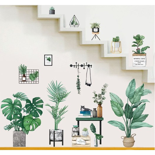 {SIÊU_RẺ} DECAL DÁN TƯỜNG PHONG CÁCH HÀN QUỐC NHIỆT ĐỚI Chậu cây xanh SIÊU TO NHẤT01