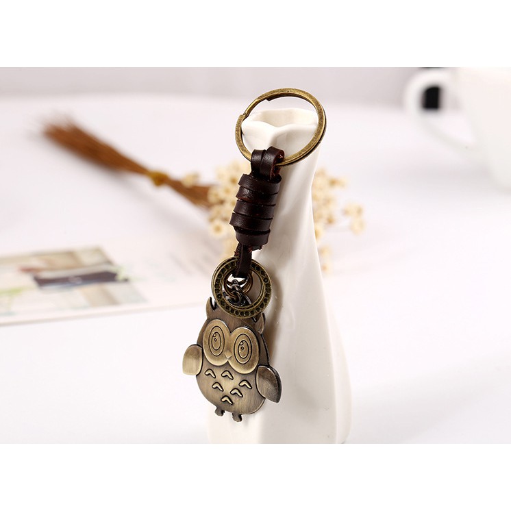 Móc khóa thép cao cấp hình cú mèo Vintage phong cách cổ điển Châu Âu móc khóa nữ đáng yêu Vintage Owl Keychain