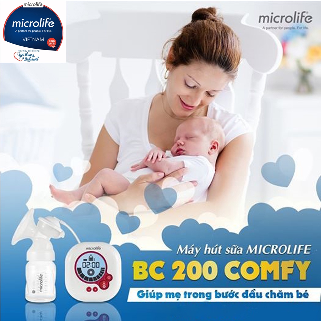 [Thương Hiệu Thụy Sĩ] Máy hút sữa điện Microlife BC200 Comfy - Có Chế Độ Kích Thích Và 10 Chế Hút Sữa Tự Động