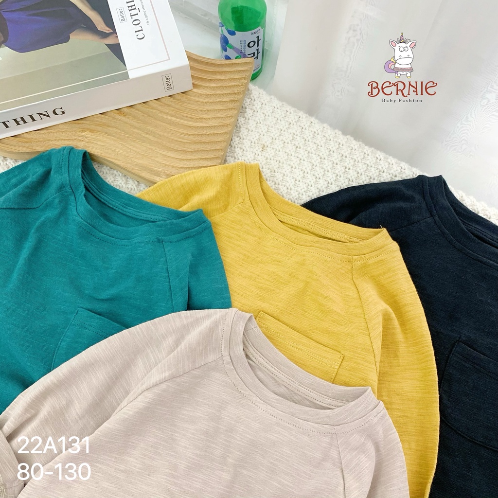 Áo phông xước unisex cho bé, áo thun dài tay thu đông trơn màu Bernie (bảng 8 màu)