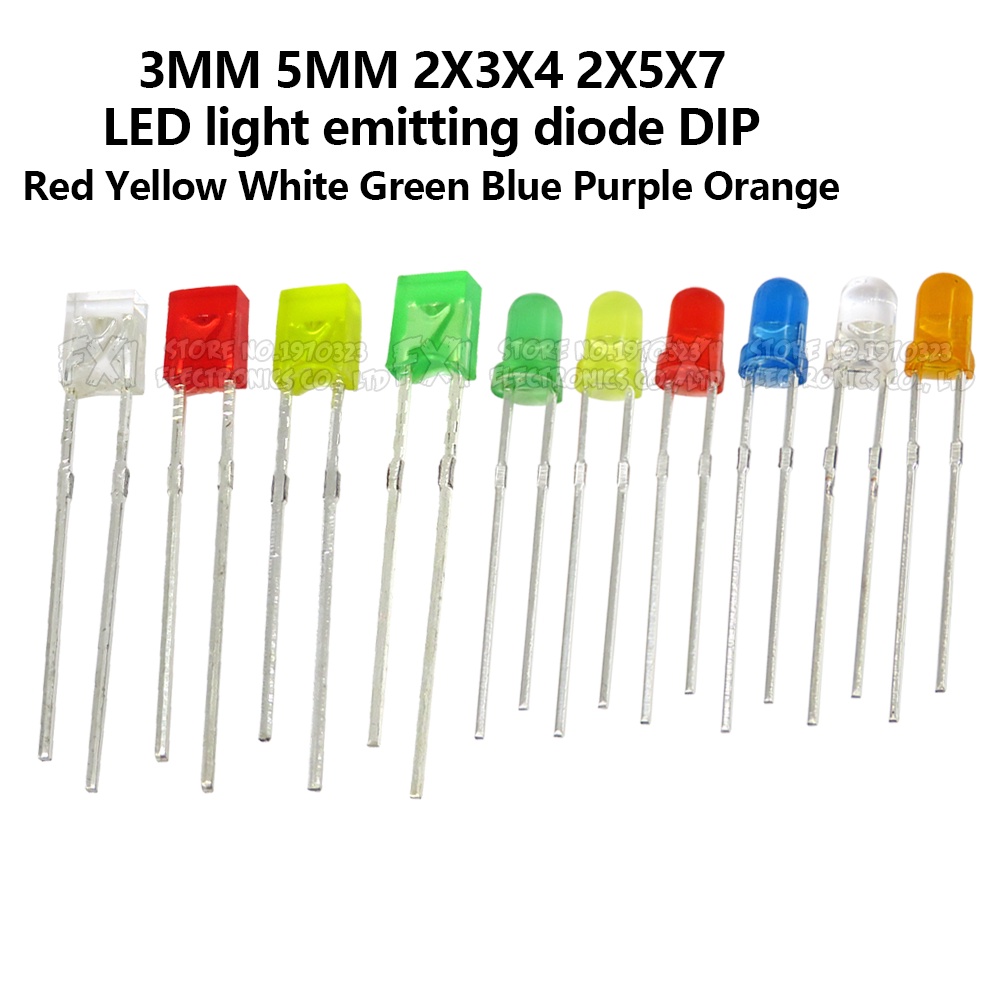 100 Đi Ốt Đi Ốt Đèn LED 2X3X4 2X5X7 3MM 5MM Nhiều Màu Sắc