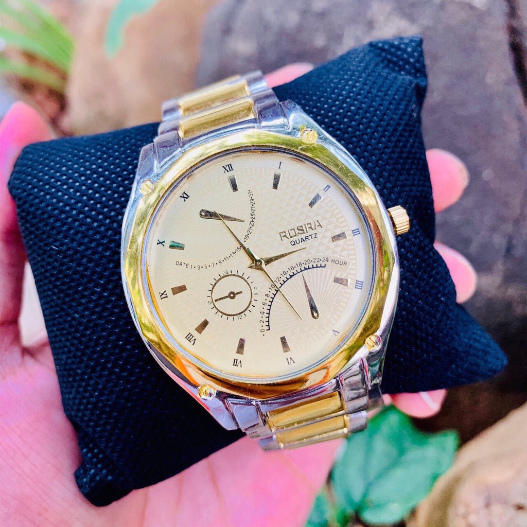 (Giá sỉ) Đồng hồ nam Rosra R111 dây kim loại cao cấp, mặt vàng sang trọng phong cách doanh nhân,bảo hành 6 tháng
