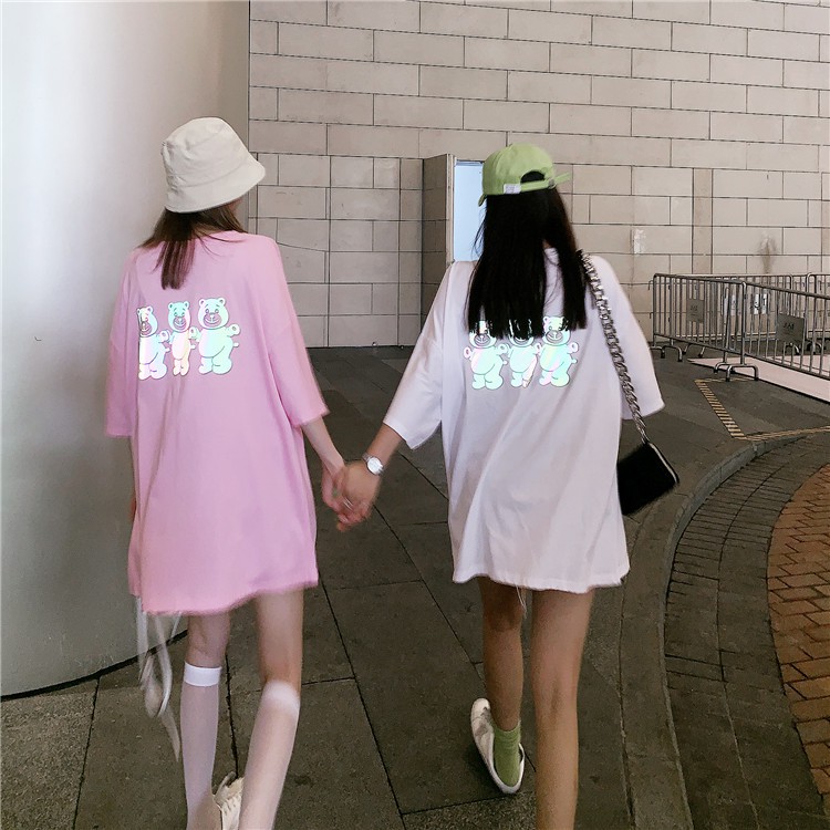 Áo thun phản quang 7 màu tay lỡ nam nữ gấu