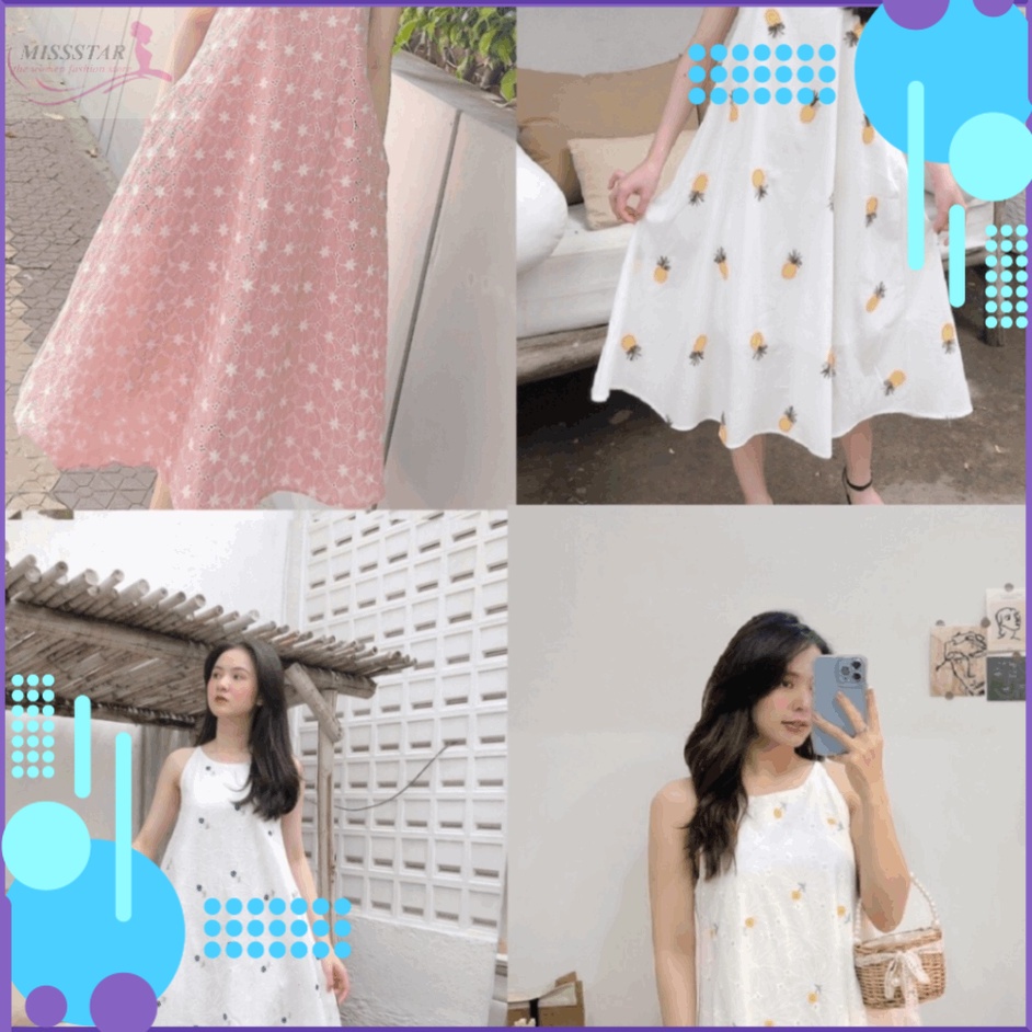 Đầm Suông 2 Dây Hoa Thêu Cao Cấp Bầu Mặc Được Trẻ Trung, Xinh Xắn, Chất Kate Thêu May 2 Lớp Dày Mềm Mịn, Mát, Bền Đẹp