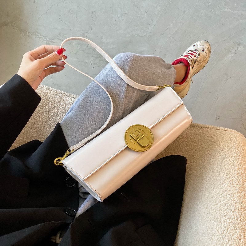 IELGY Túi Đeo Vai Màu Đen Có Khóa Phong Cách Pháp Thời Trang Cho Nữ