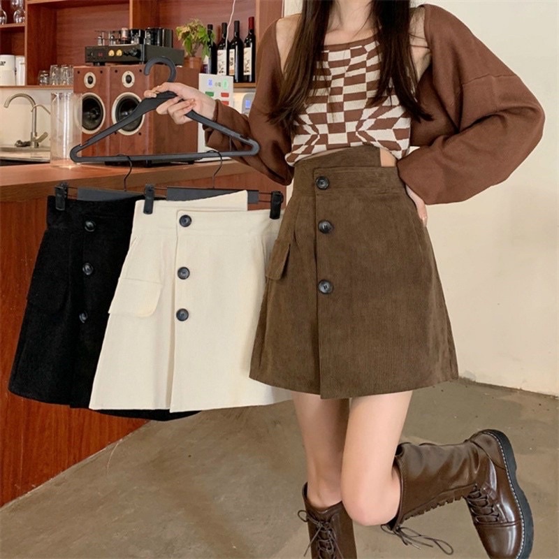 CHÂN VÁY NHUNG TĂM LỆCH TÀ NÚT MIX ÁO CỰC XINH BOM1 aloha shop