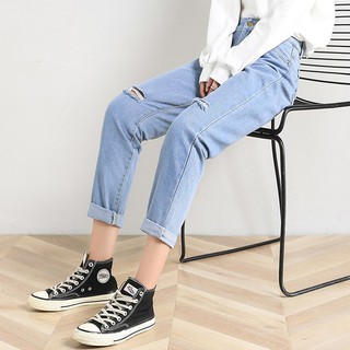 Có size đại 26-35] Quần Baggy Rách 2 Gối Xanh Sáng/Xanh Đậm - Đứng Form