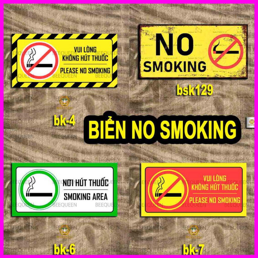 Các Loại Biển Báo Cấm Hút Thuốc - Biển No Smoking Trang Trí Giá Rẻ Size 15x30cm - Chất Liệu Nhựa Formex Chống Nước