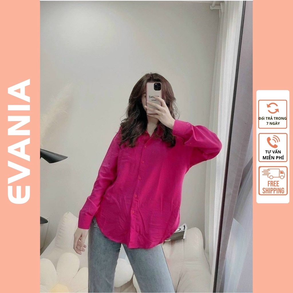 Áo so mi nữ EVANIA áo khoác sơ mi nữ chất vải đũi thoáng mát phong cách hàn quốc áo sơ mi nữ form rộng, áo sơ mi đũi nữ