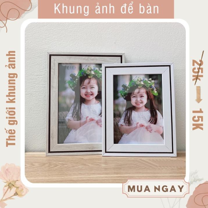 Khung hình để bàn kích thước 13x18 mẫu đẹp, khung mẫu kẻ viền cách điệu tặng kèm chân để bàn