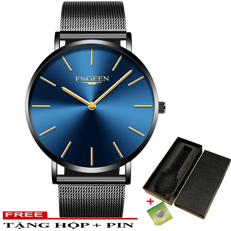 (TRỢ GIÁ KHỦNG) Đồng Hồ Nam FNGEEN Chạy 2 Kim Doanh Nhân 2018 Dây Thép Mành Cao Cấp_Full Box