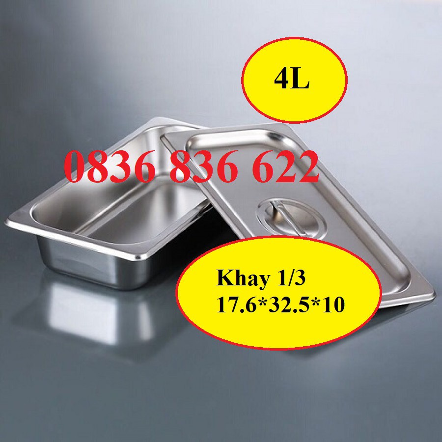 Khay đựng topping, đựng thạch inox 1/3 1/4 1/6 1/9 ( Đã có nắp )