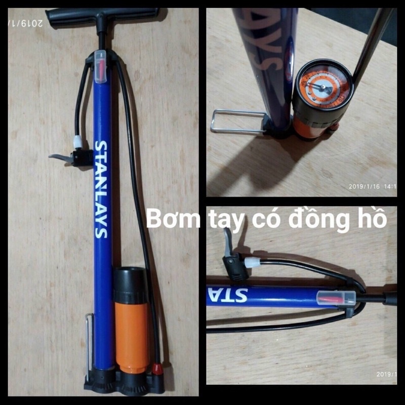 Bơm xe đạp, xe máy có đồng hồ siêu nhẹ Stanley