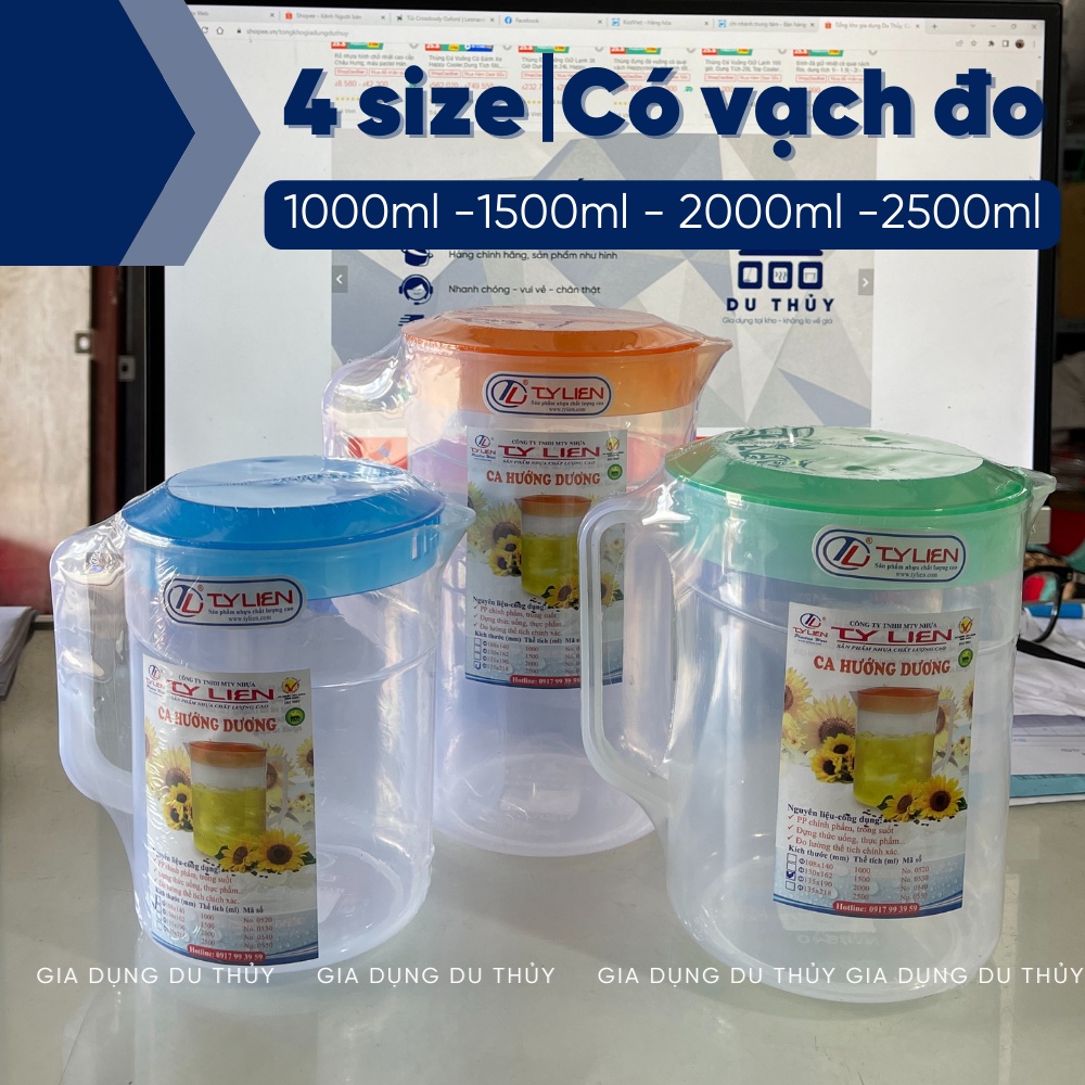 Ca nhựa trong có chia vạch đo dung tích dùng đựng nước trà đá nhiều size 1000ml-1500ml-2000ml-2500ml - CA HƯỚNG DƯƠNG TL
