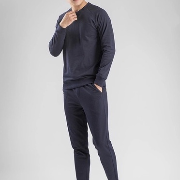 Bộ quần áo nam thu đông Aristino cổ tròn dáng slim fit bo viền tay áo và gấu áo chất liệu CVC ALH001W8