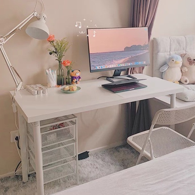 Bàn học sinh, bàn học gỗ IKEA mặt bàn trắng và định vị dễ tháo lắp, chân sắt sơn tĩnh điện mặt gỗ MDF