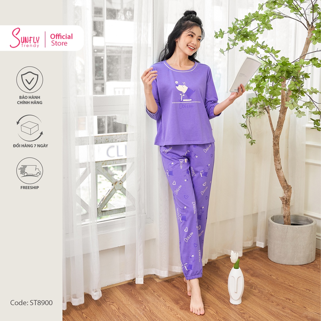 Bộ Mặc Nhà Nữ Cotton Sunfly Áo Tay Lỡ, Quần Dài St8900