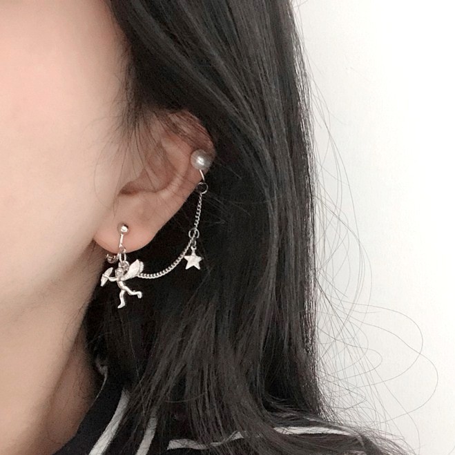 Bông tai kẹp vành hình thiên thần treo dài